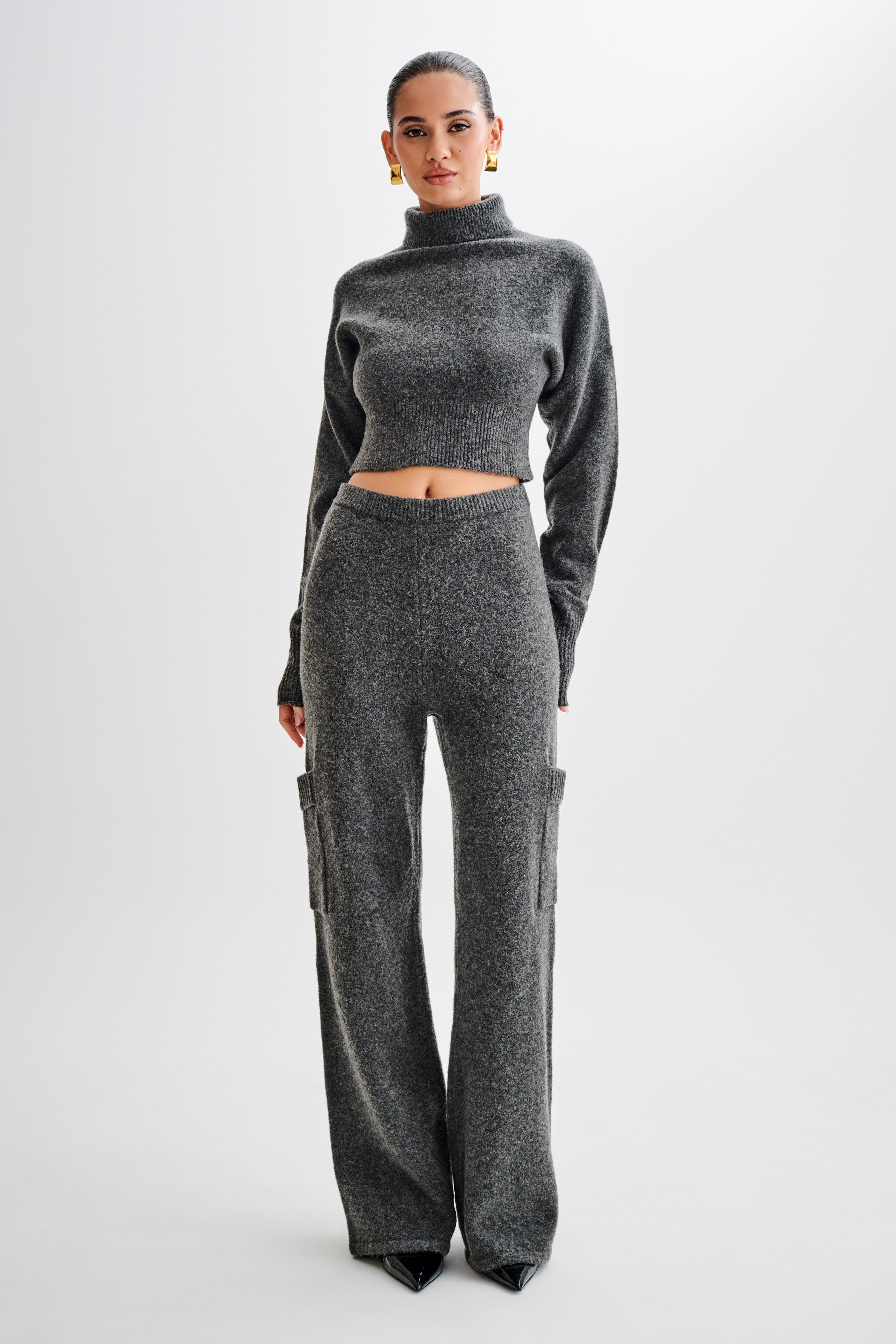 Darius Turtleneck Knit Crop Top - Charcoal Marle Product Image