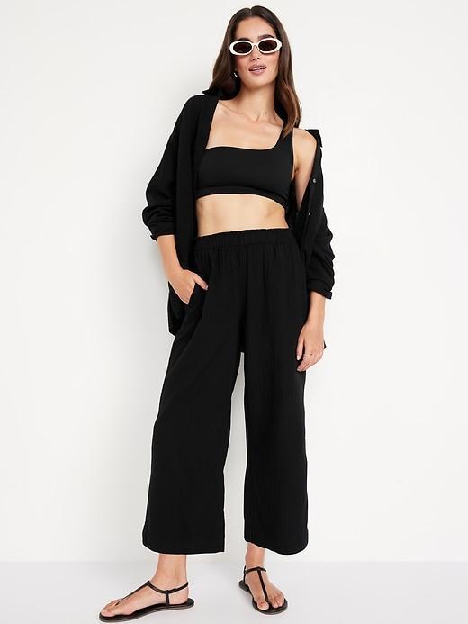 High-Waisted Crinkle Gauze Ankle Pants Product Image