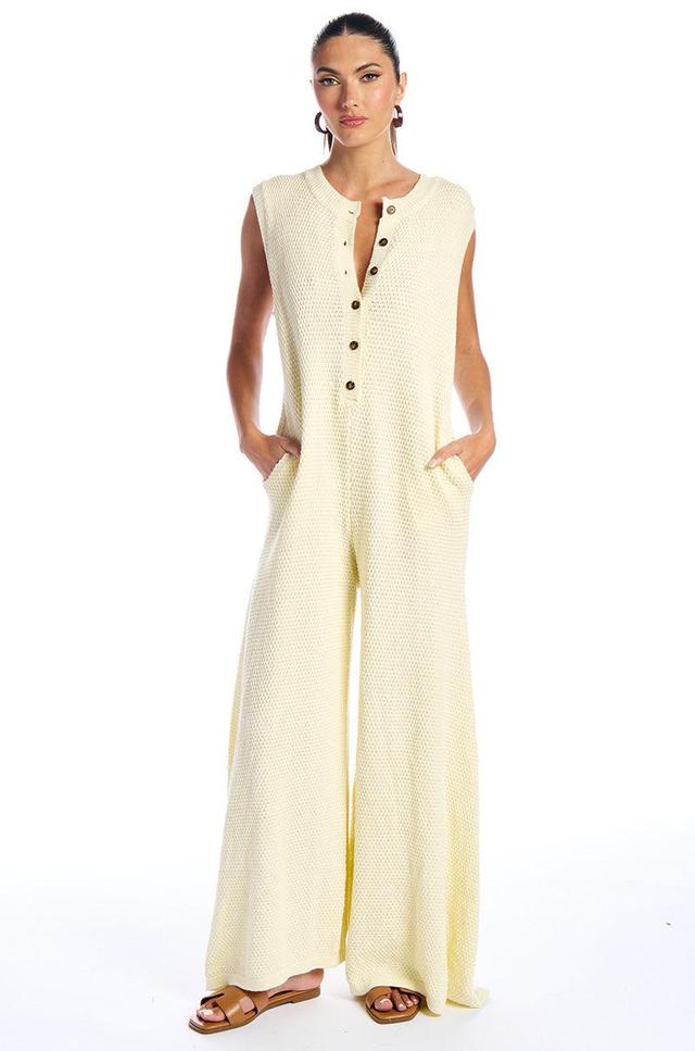 JUST LOUNGIN KNIT JUMPSUIT IN CREAM Product Image