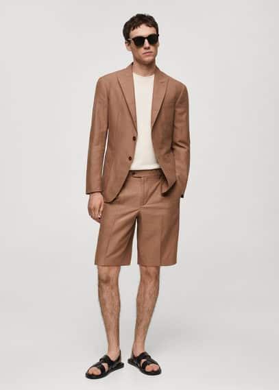 MANGO MAN - Bermuda cotton linen suit bermuda shorts burnt orangeMen Product Image