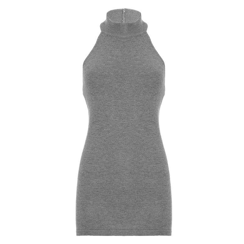 Sleeveless Mock Neck Plain Knit Top Product Image