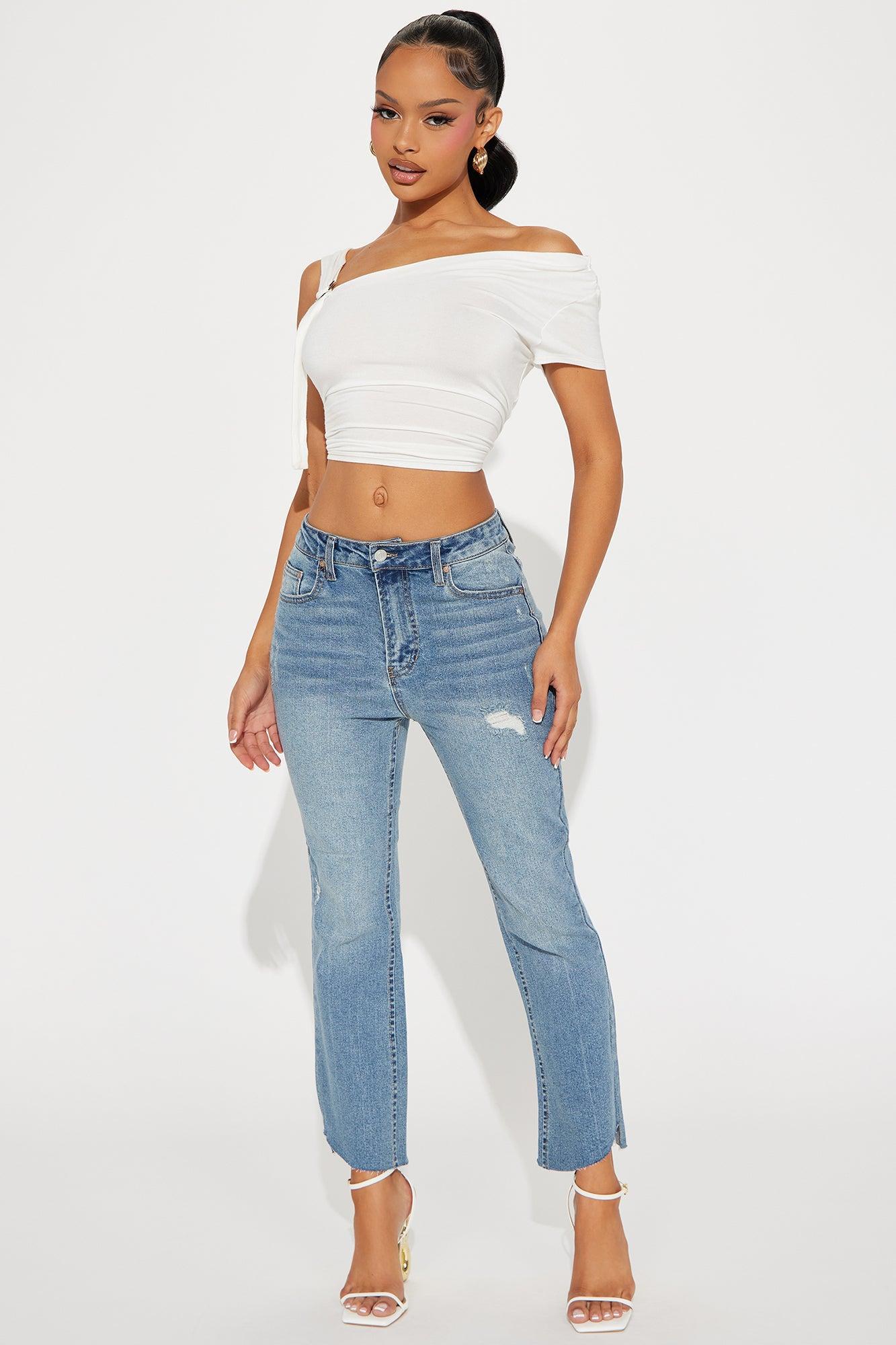 Quite Alright Stretch Cropped Flare Jeans - Medium Wash product image