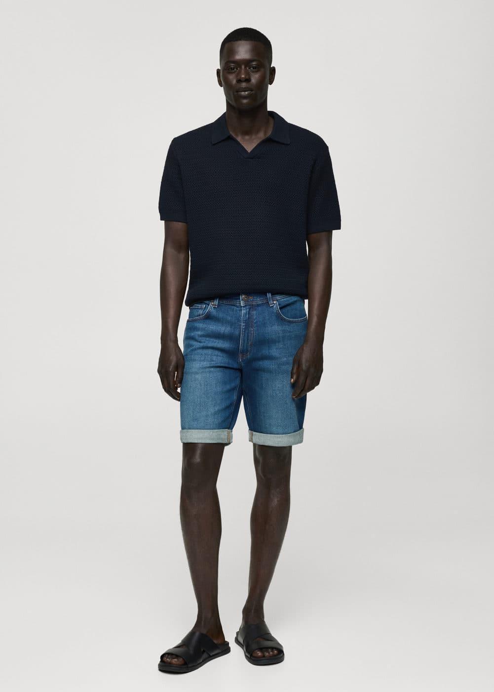 MANGO MAN - Slim-fit denim bermuda shorts dark blueMen Product Image