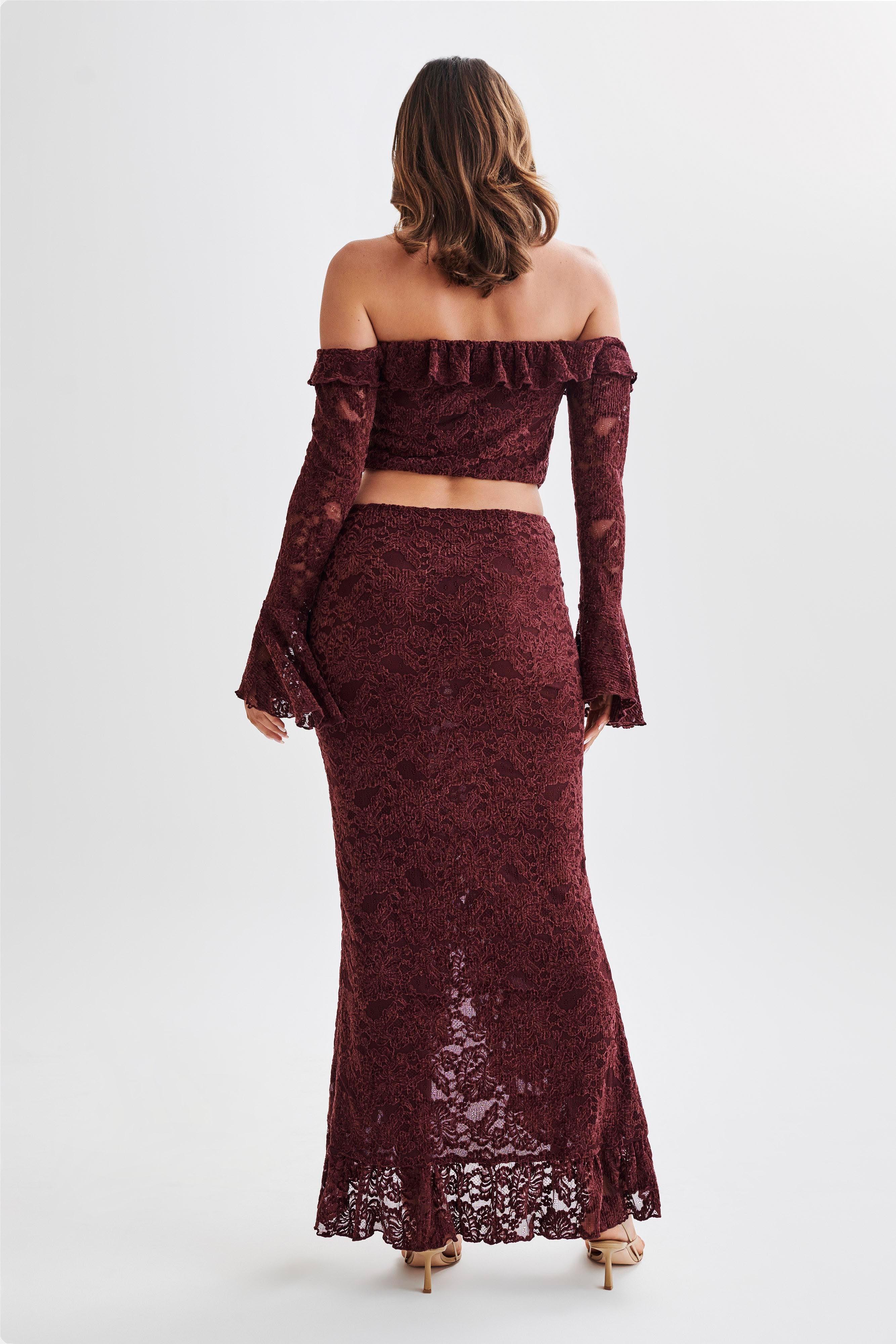 Artemis Lace Plisse Maxi Skirt - Plum Product Image