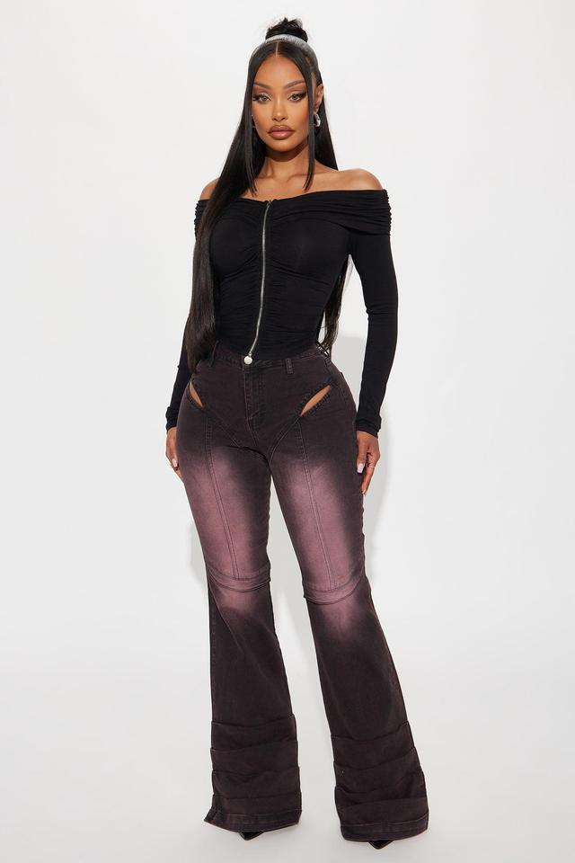 Xyla Cut Out Stretch Stacked Flare Jeans - Purple Product Image