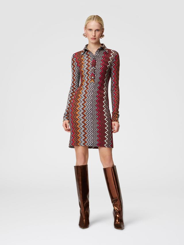 Polo cut dress in viscose and zigzag wool Product Image