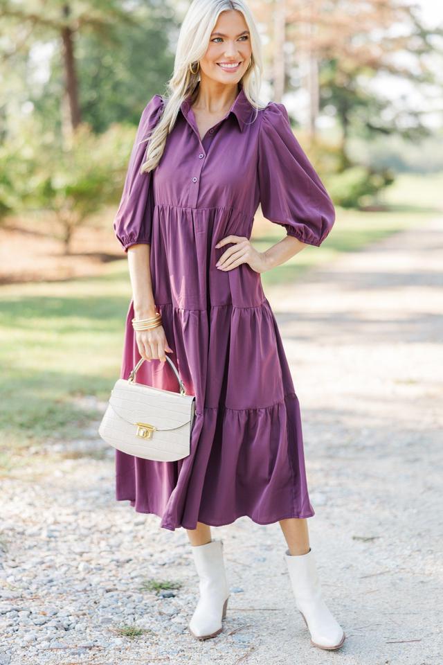 Love Found Plum Purple Tiered Midi Dress Female Product Image