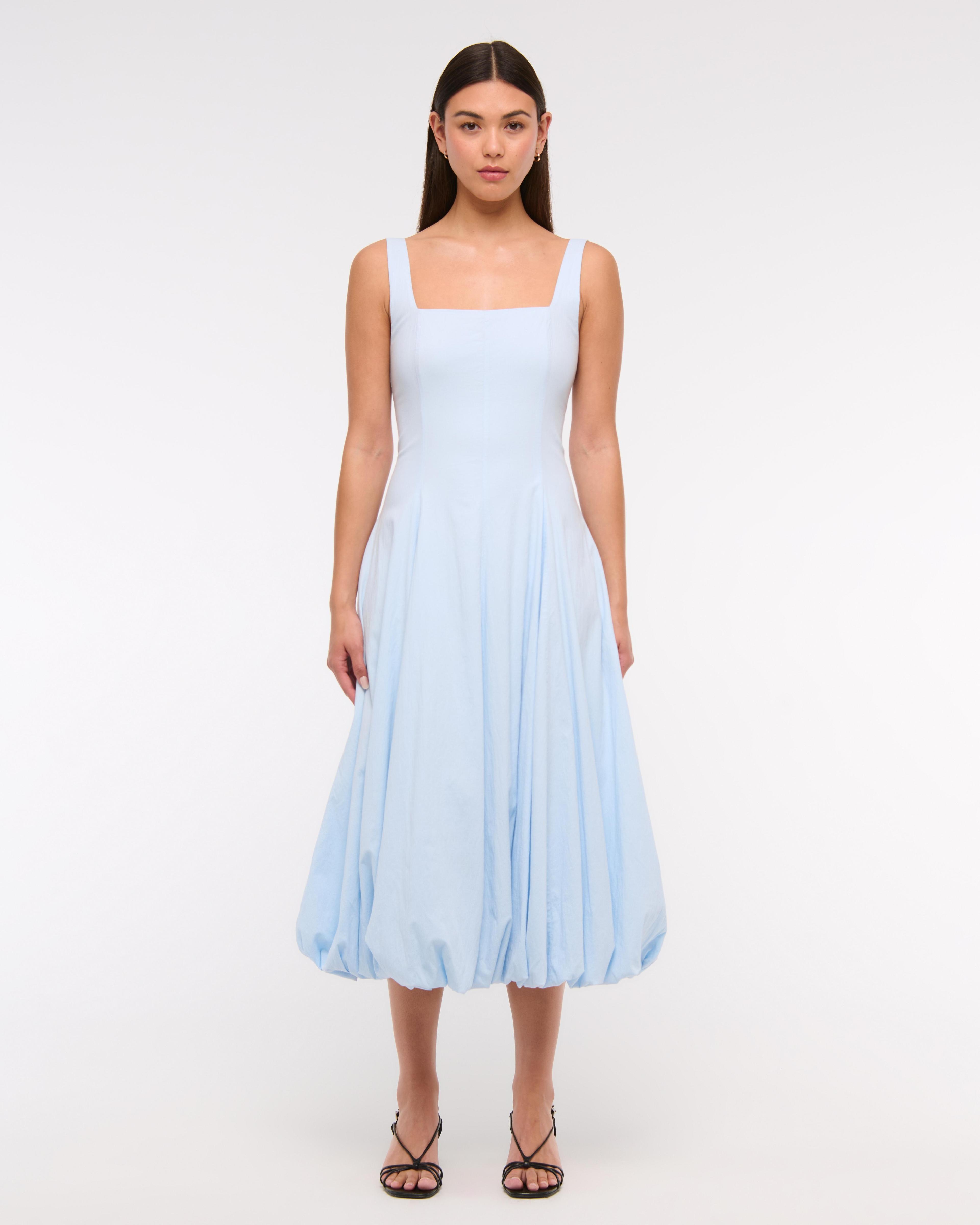 The A&F Mila Bubble Hem Midi Dress Product Image