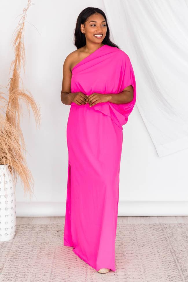 Found My Forever Pink One Shoulder Maxi Dress FINAL SALE Product Image