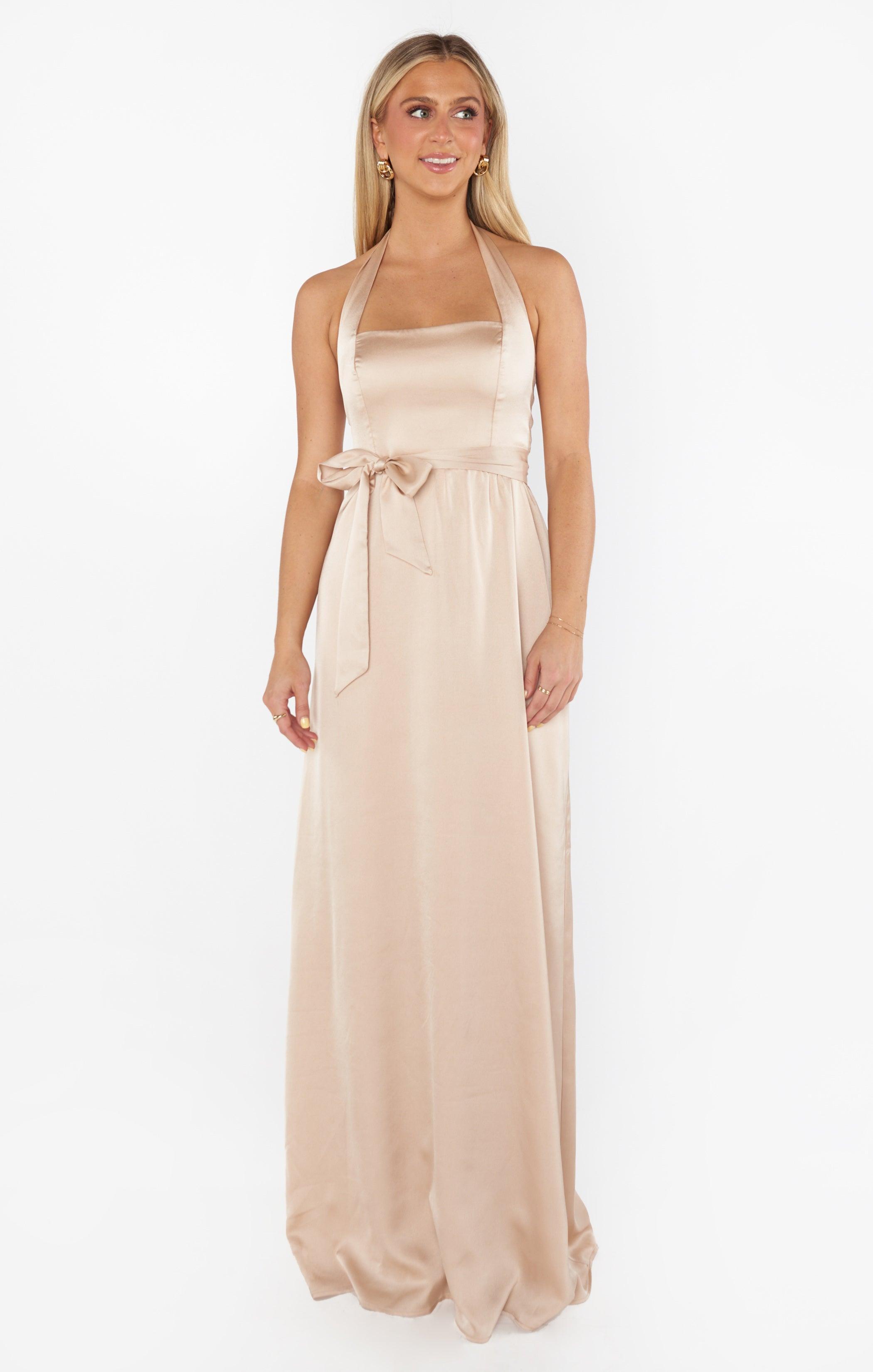 Hazel Halter Maxi Dress ~ Champagne Luxe Satin Product Image