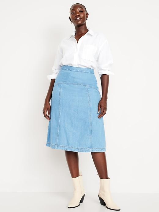 High-Waisted Jean Midi Skirt Product Image