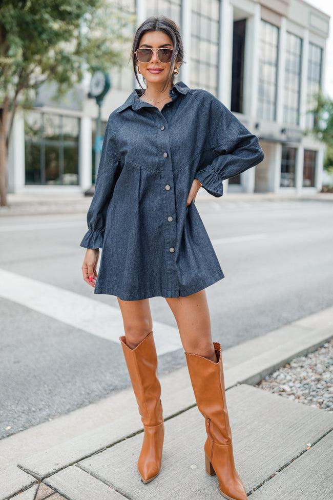 Live For Us Black Acid Wash Denim Mini Dress Product Image