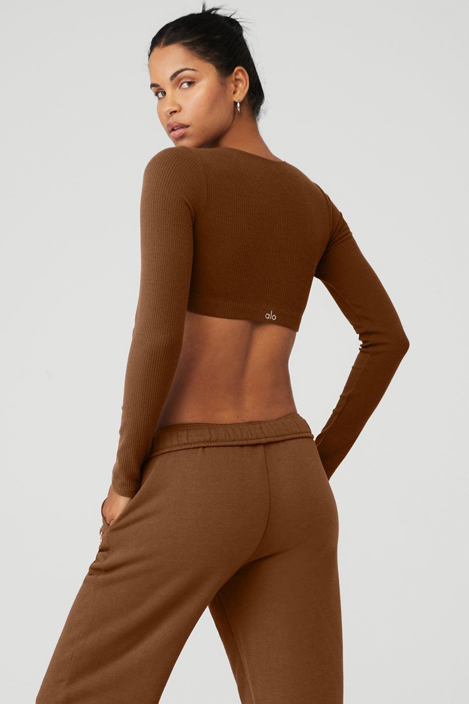 Ribbed Defined Long Sleeve Bra - Cinnamon Brown Female Product Image