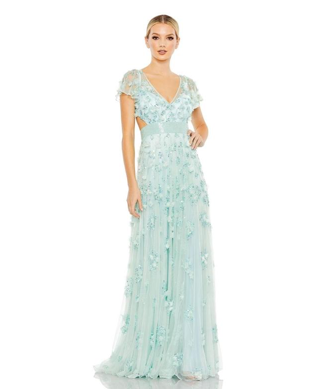 Mac Duggal Womens Embellished Lace Up Flowy Gown Product Image