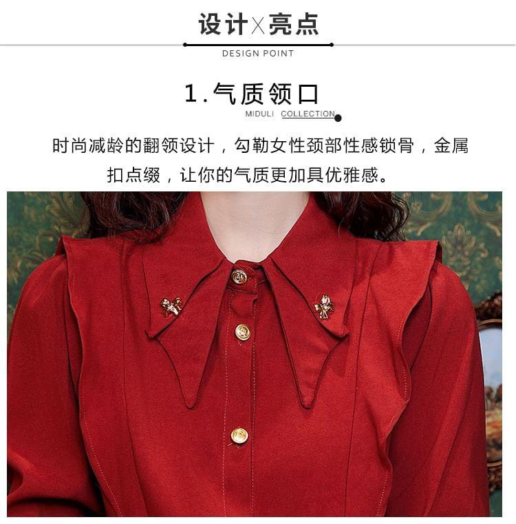 Long-Sleeve Ruffle Plain Shirt Product Image