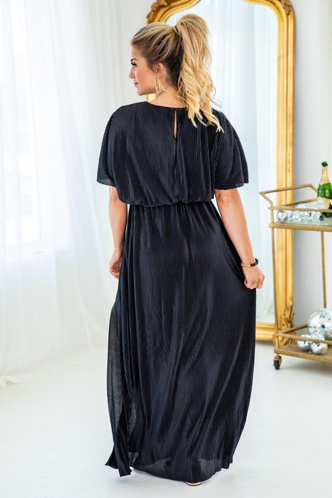 I Almost Do Black Plisse Short Sleeve Maxi Dress FINAL SALE Product Image