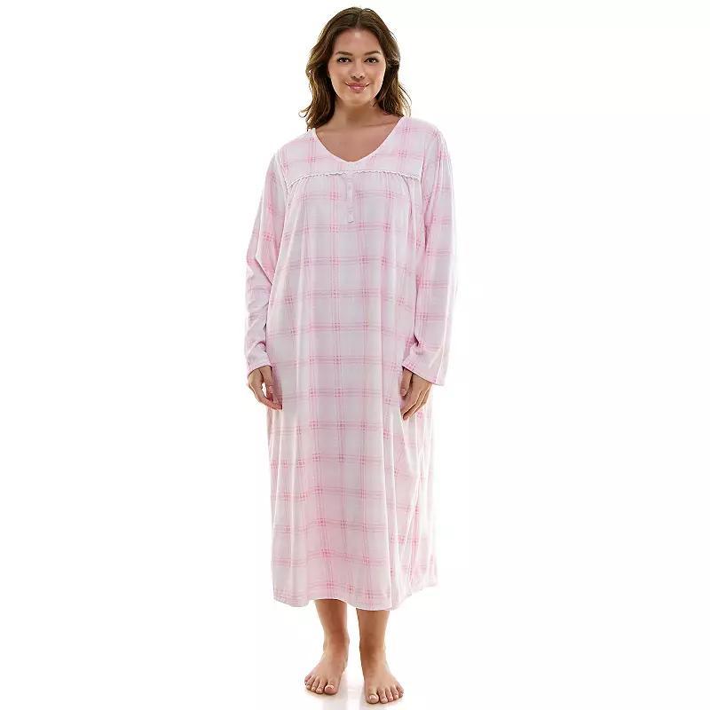 Plus Size Croft & Barrow Long Sleeve V-Neck Nightgown, Womens Product Image