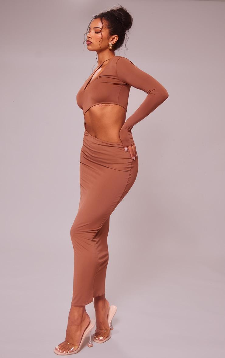 Mocha Slinky One Sleeve Cut Out Maxi Dress Product Image