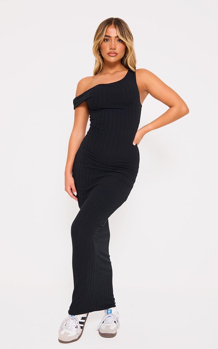 Black Ribbed Asymmetric Maxi Dress product image