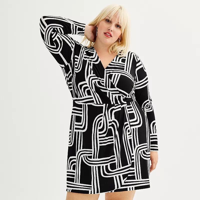 Plus Size Nine West Long Sleeve Wrap Dress, Womens Product Image