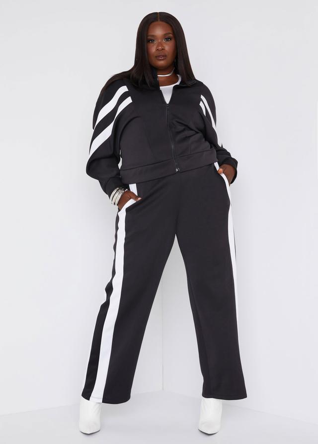 Striped Trimmed Flared Track Pants Product Image