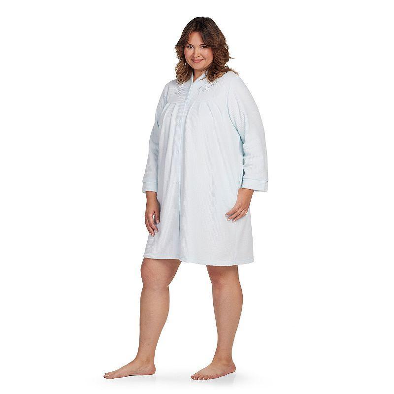 Plus Size Miss Elaine Essentials Brushed Back Terry Short Snap Robe, Womens Product Image