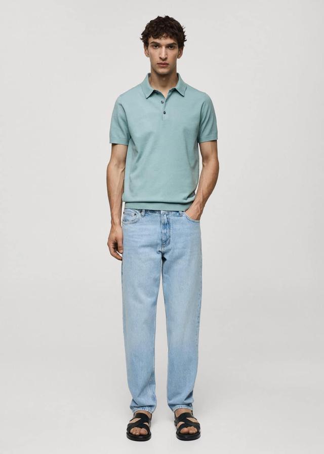 MANGO MAN - Fine-knit polo shirt turquoiseMen Product Image