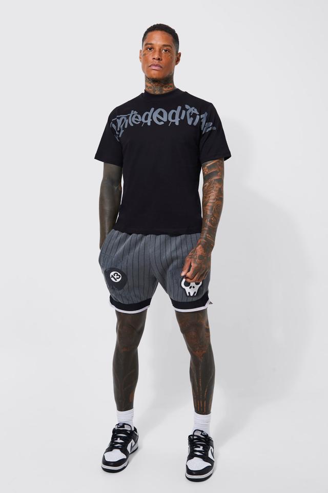 Mens Black Boxy Limited Basketball T-shirt And Short Set, Black Product Image