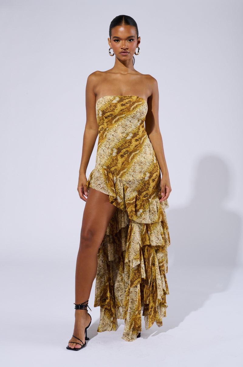 TATTIANA SNAKE PRINT RUFFLED MAXI DRESS Product Image