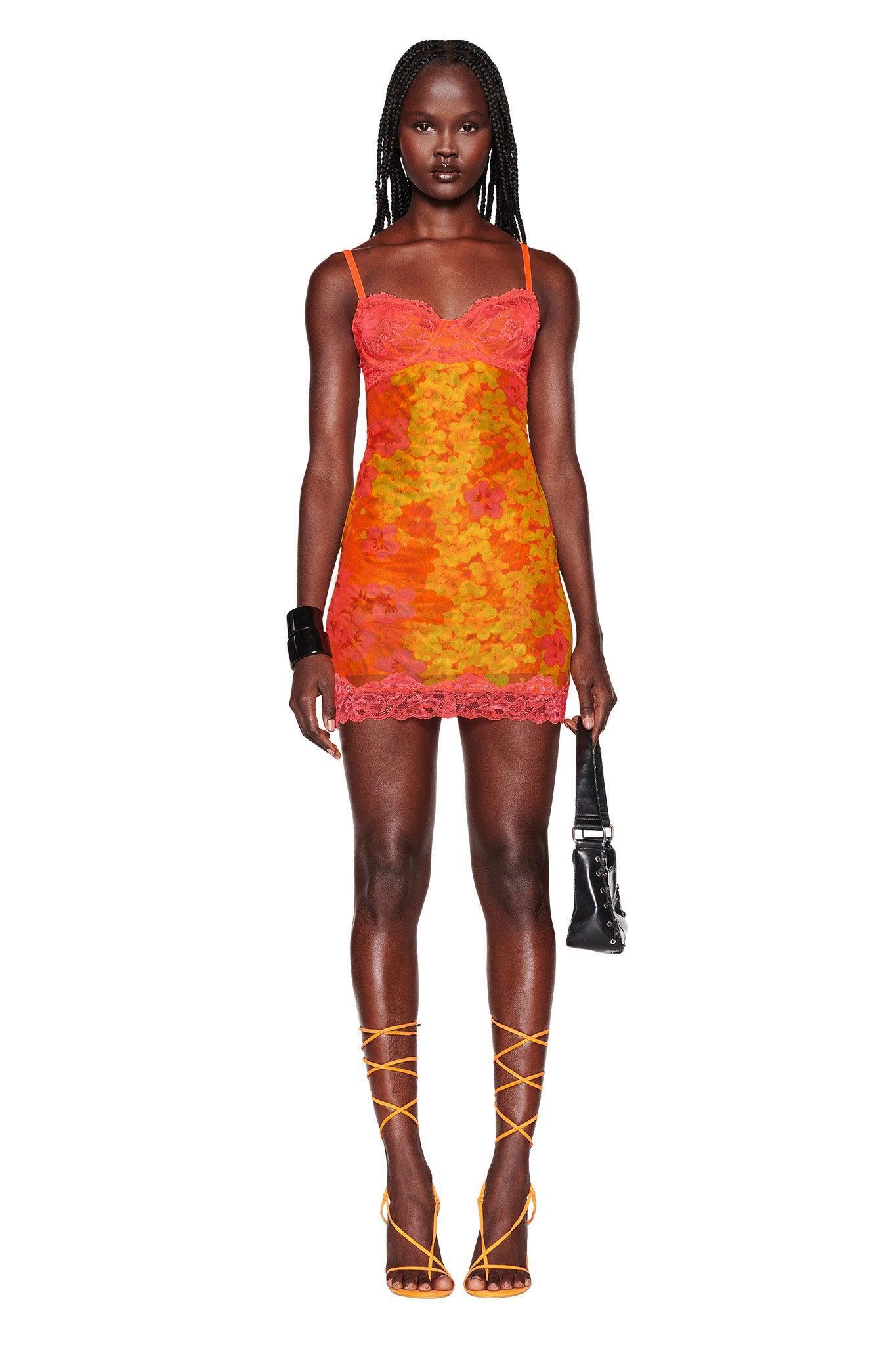 CALYPSO MINI DRESS - ORANGE : NEON FLORAL Product Image