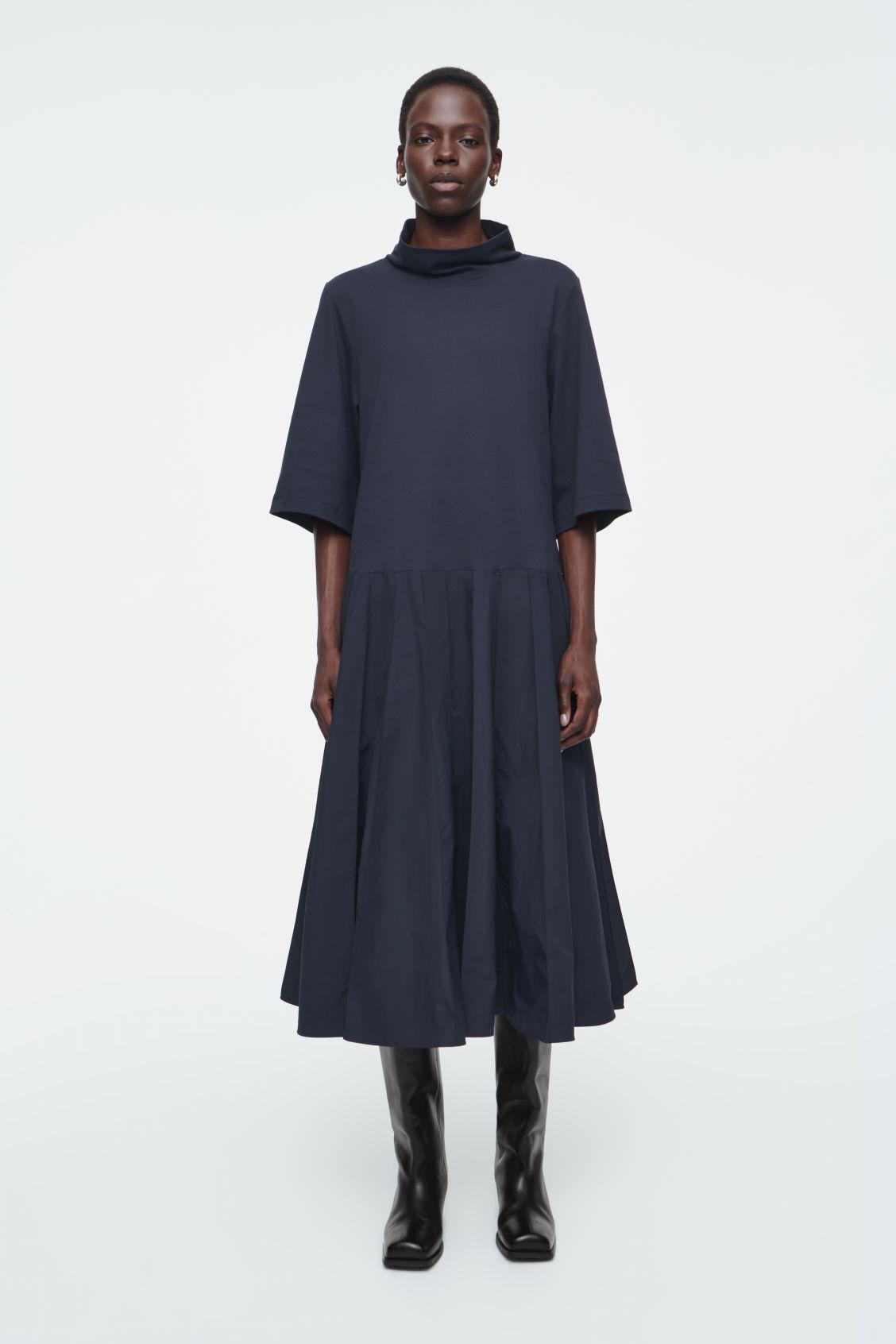 FUNNEL-NECK PANELLED MIDI DRESS Product Image