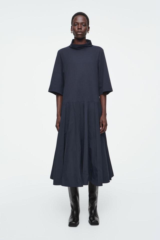 FUNNEL-NECK PANELLED MIDI DRESS Product Image