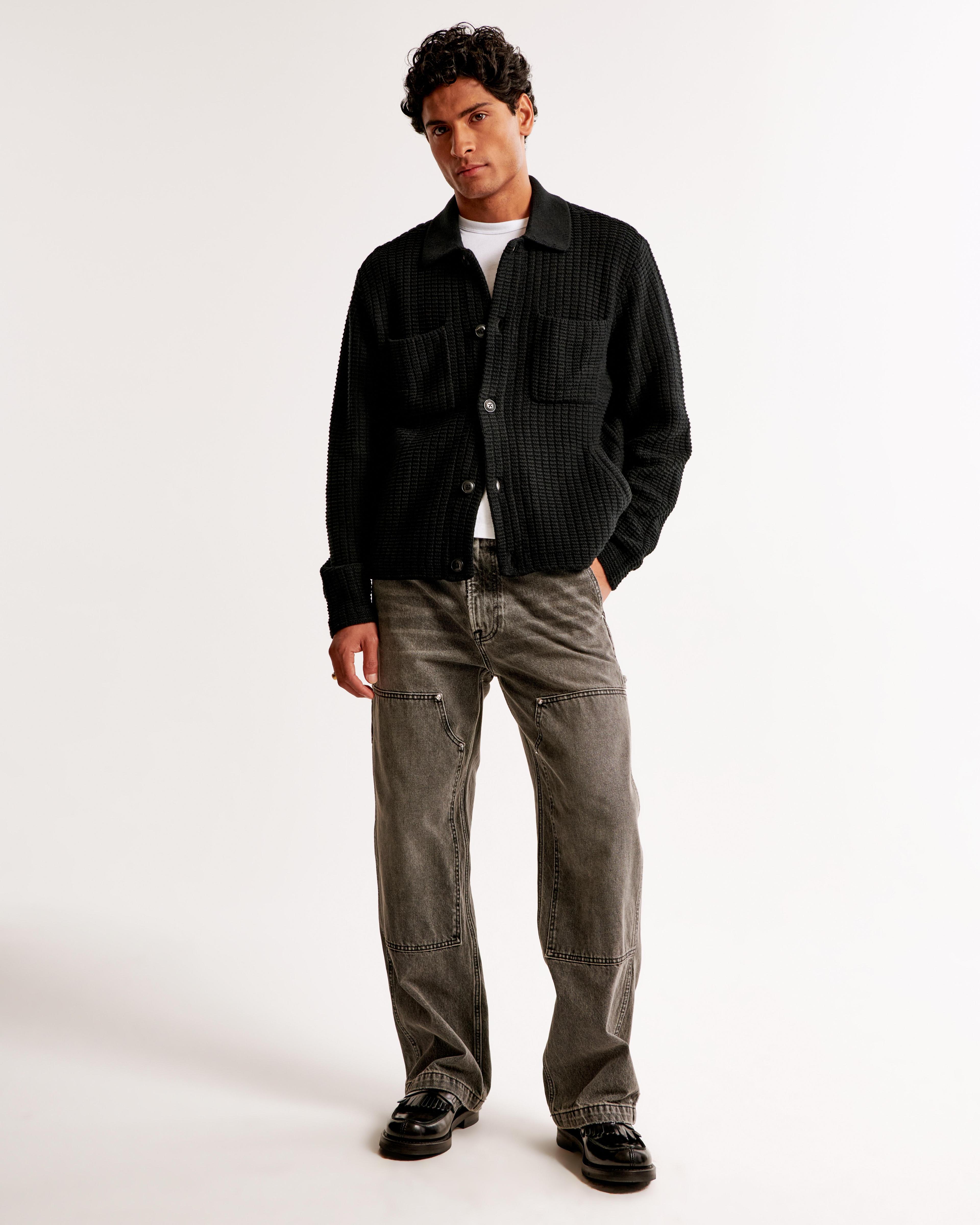 Cropped Stitched Sweater Shirt Jacket Product Image