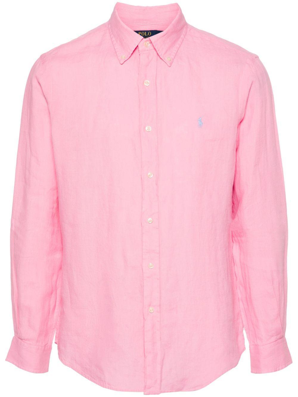 POLO RALPH LAUREN Polo Pony-embroidered Linen Shirt In Pink Product Image