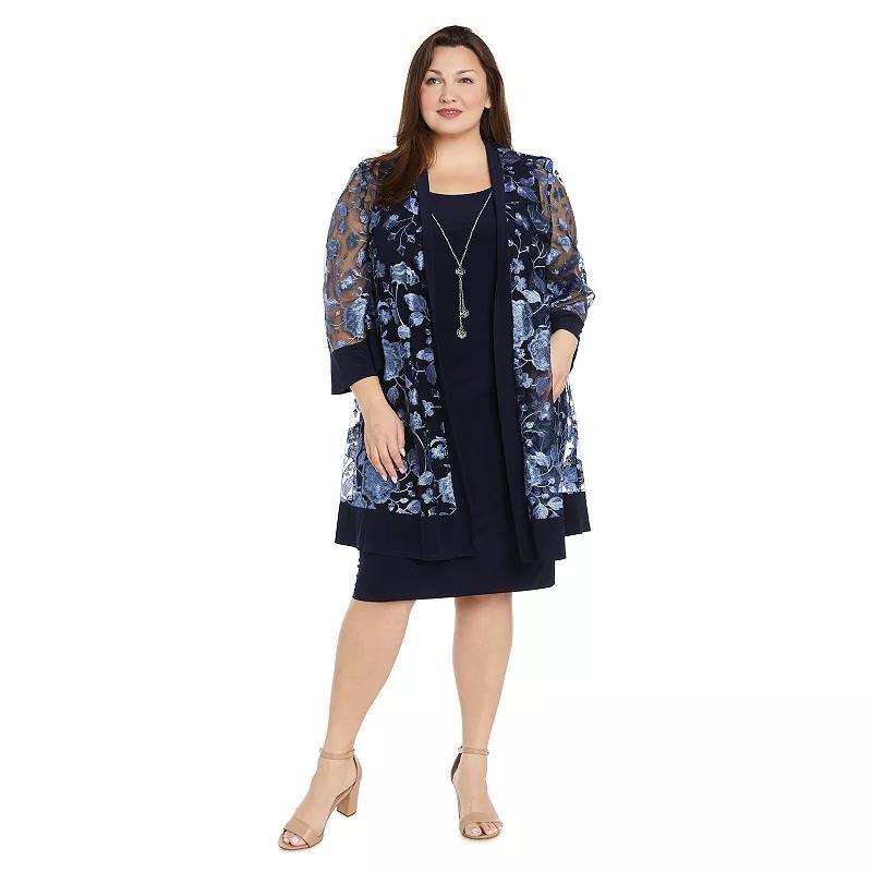 Plus Size R&M Richards 2-pc. Floral Threadwork Jacket & Dress Set, Womens Navy Purple Product Image