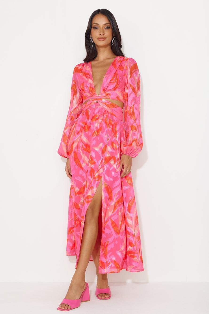 Season Vibrance Long Sleeve Maxi Dress Pink Product Image