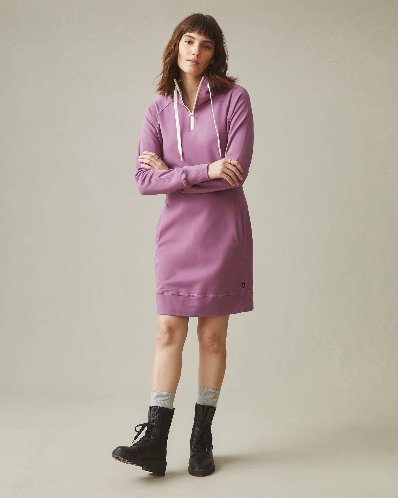 Zipper Hoodie Dress - Argyle Purple Female Product Image