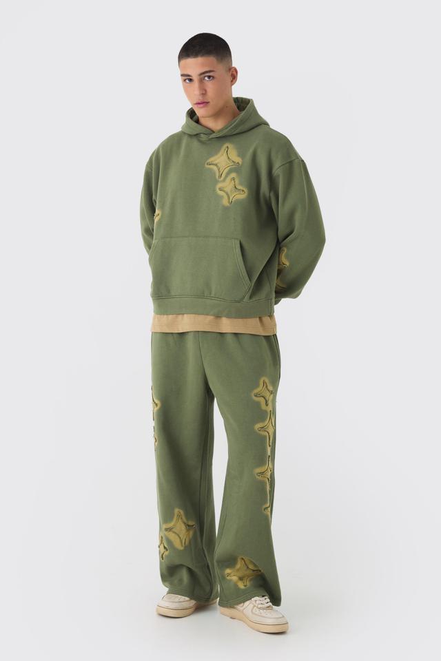 Oversized Boxy Spray Wash Distressed Star Applique Tracksuit | boohooMAN USA Product Image