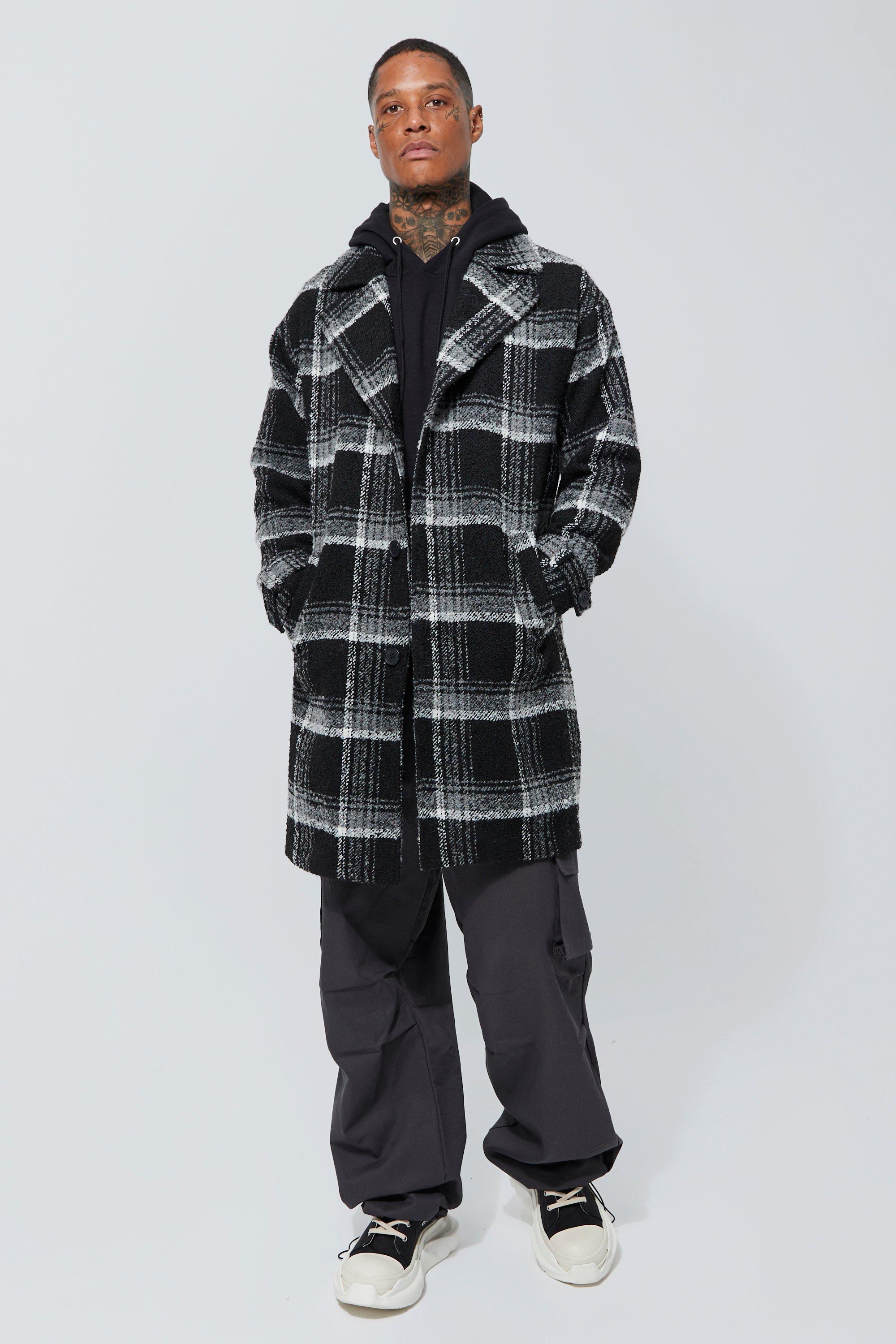 Wool Look Plaid Single Breasted Overcoat | boohooMAN USA Product Image