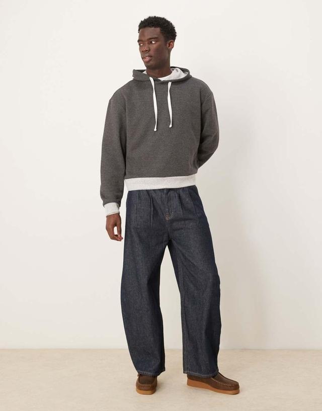 ASOS DESIGN oversized boxy hoodie with contrast hem in charcoal Product Image