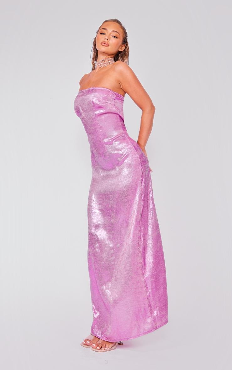 Bright Pink Textured Bandeau Maxi Dress Product Image