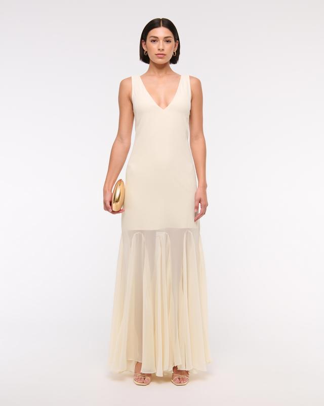 Plunge Godet Skirt Maxi Dress Product Image