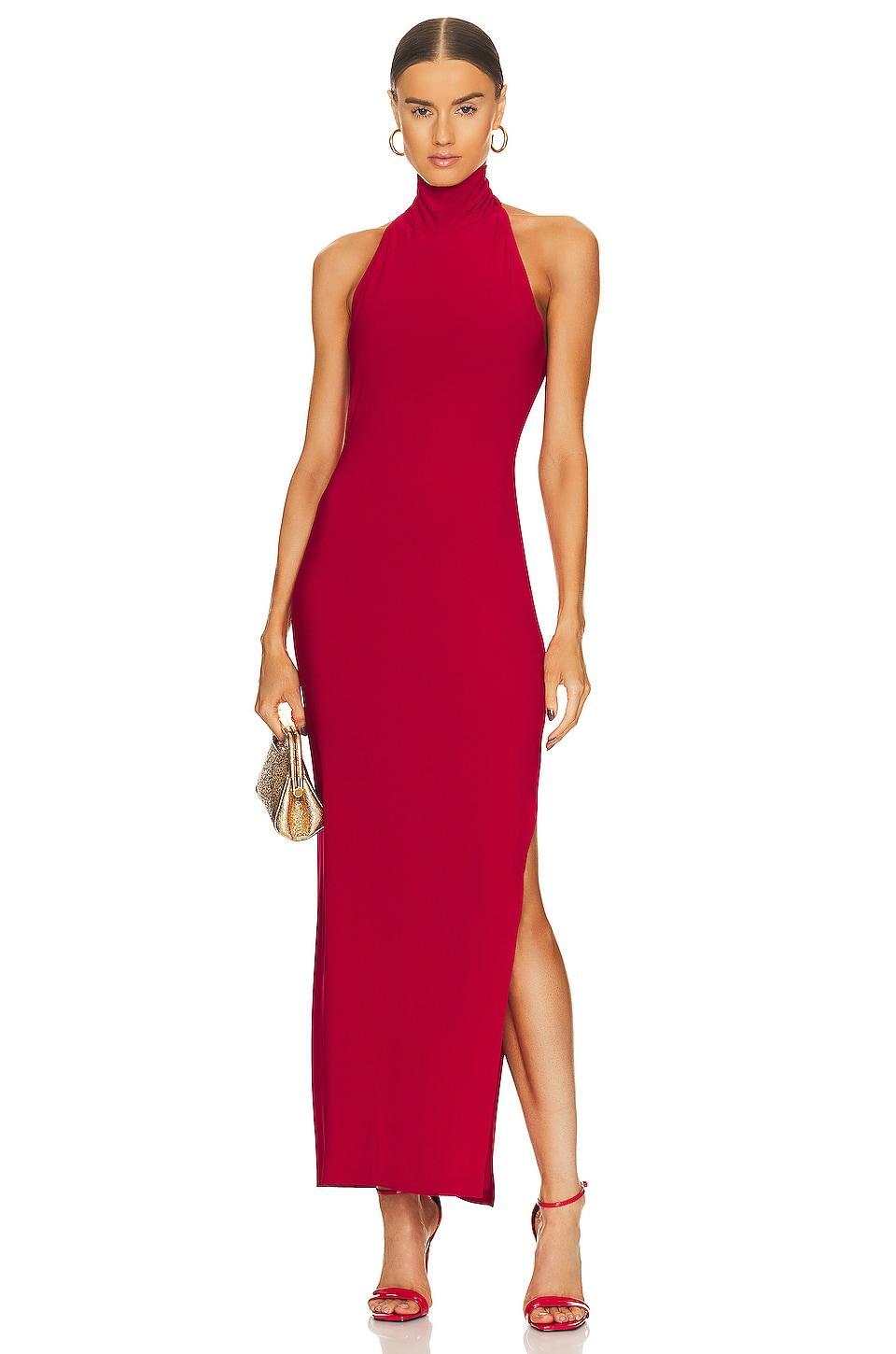 Halter Turtleneck Side Slit Gown Norma Kamali Product Image