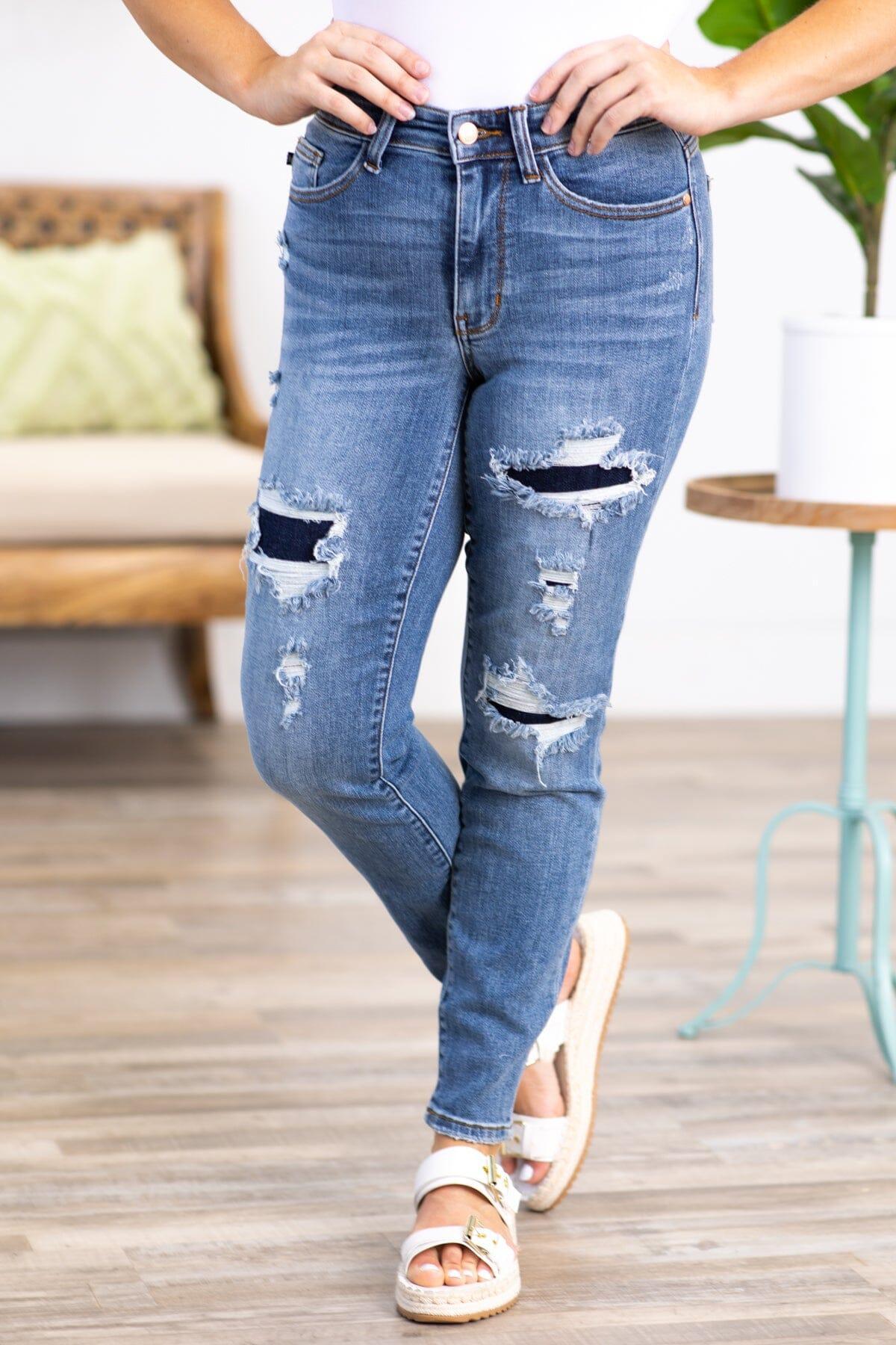 Judy Blue Navy Patch Distressed Jeans Product Image