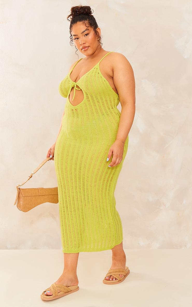 Plus Green Knitted Cut Out Maxi Dress Product Image