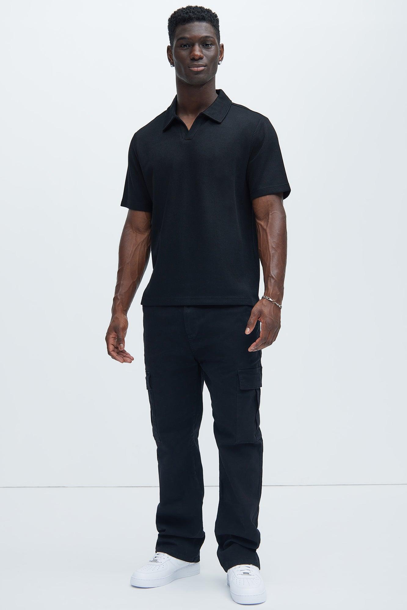 Kalel Textured Short Sleeve Polo - Black Product Image