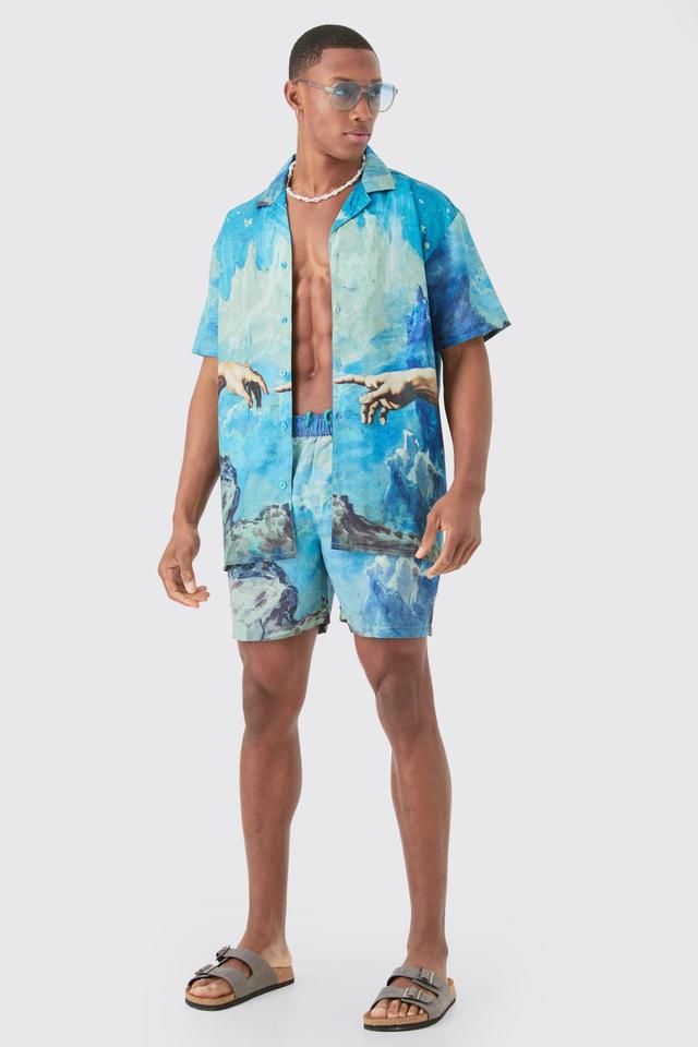 Oversized Renaissance Shirt & Swim Trunks Set | boohooMAN USA Product Image