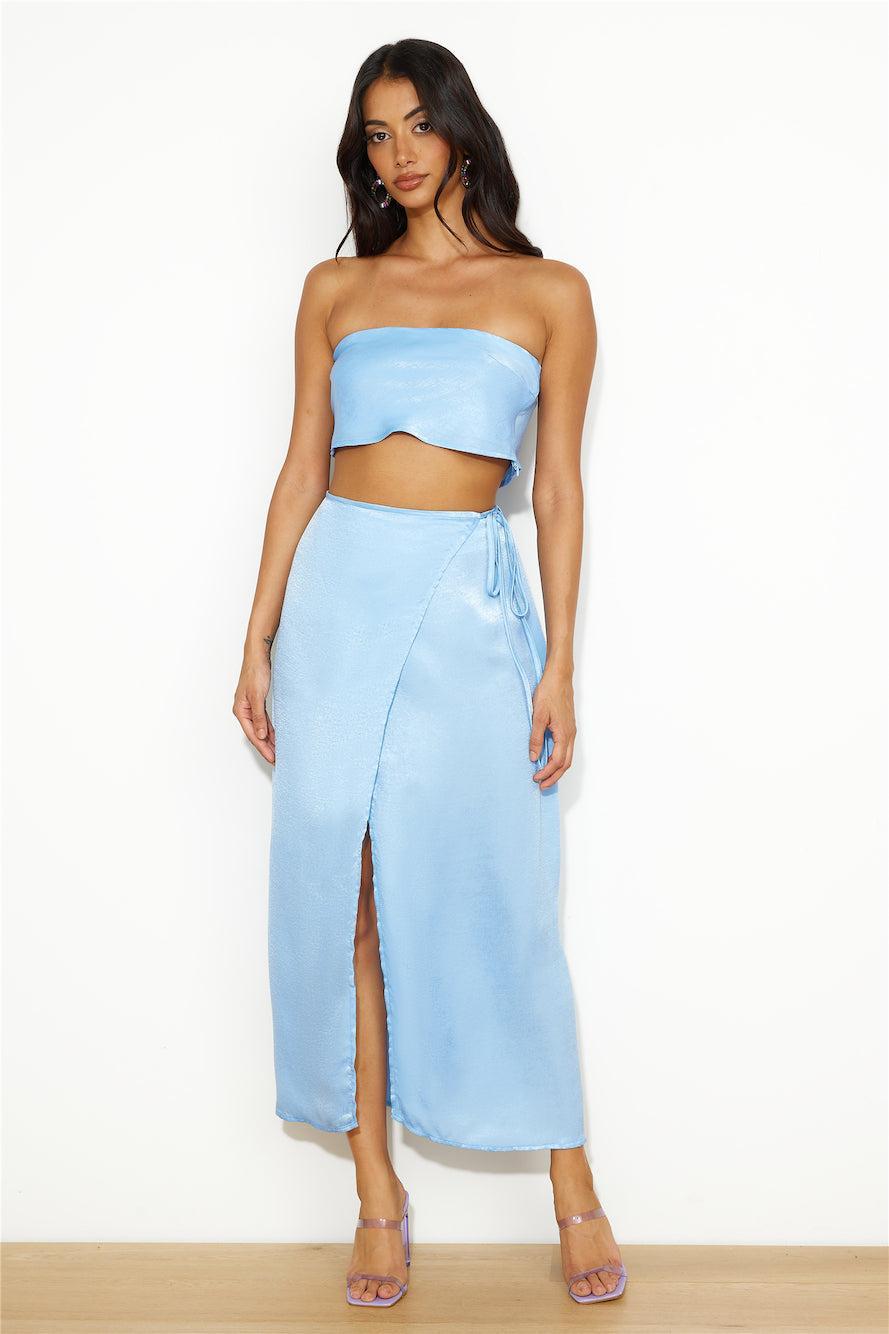 Nights In Silk Satin Maxi Skirt Blue Product Image