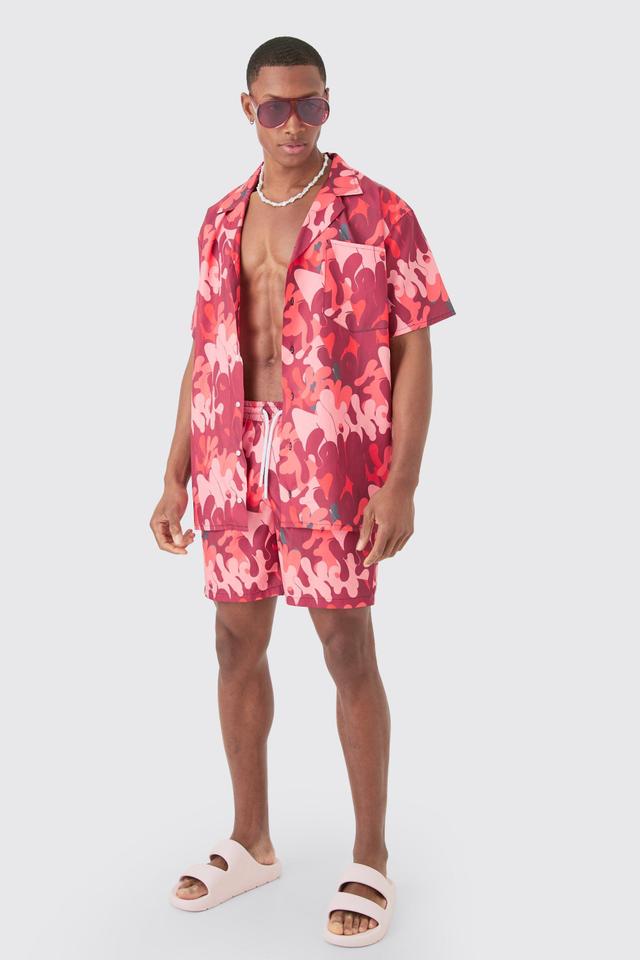 Oversized Ripstop Graffiti Shirt & Mid Swim Trunks Set | boohooMAN USA Product Image