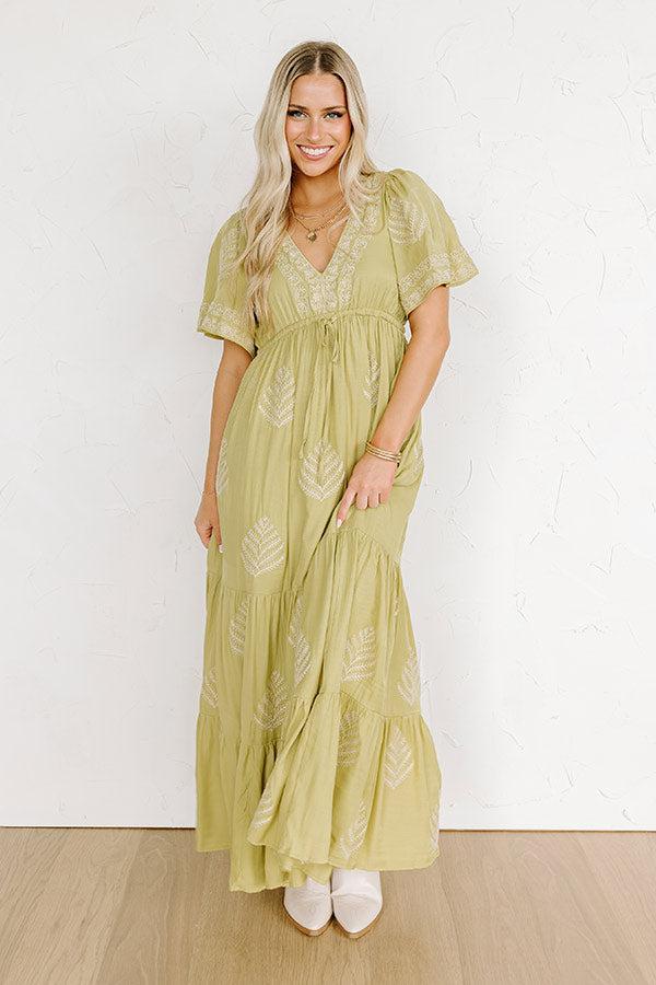 Venice Stroll Embroidered Maxi Dress in Chartreuse Product Image